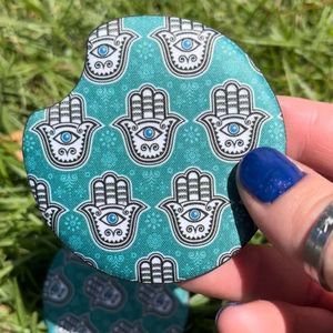 Blue Hamsa Hand Car Coaster Set | Hamsa Coaster | Car Accessories